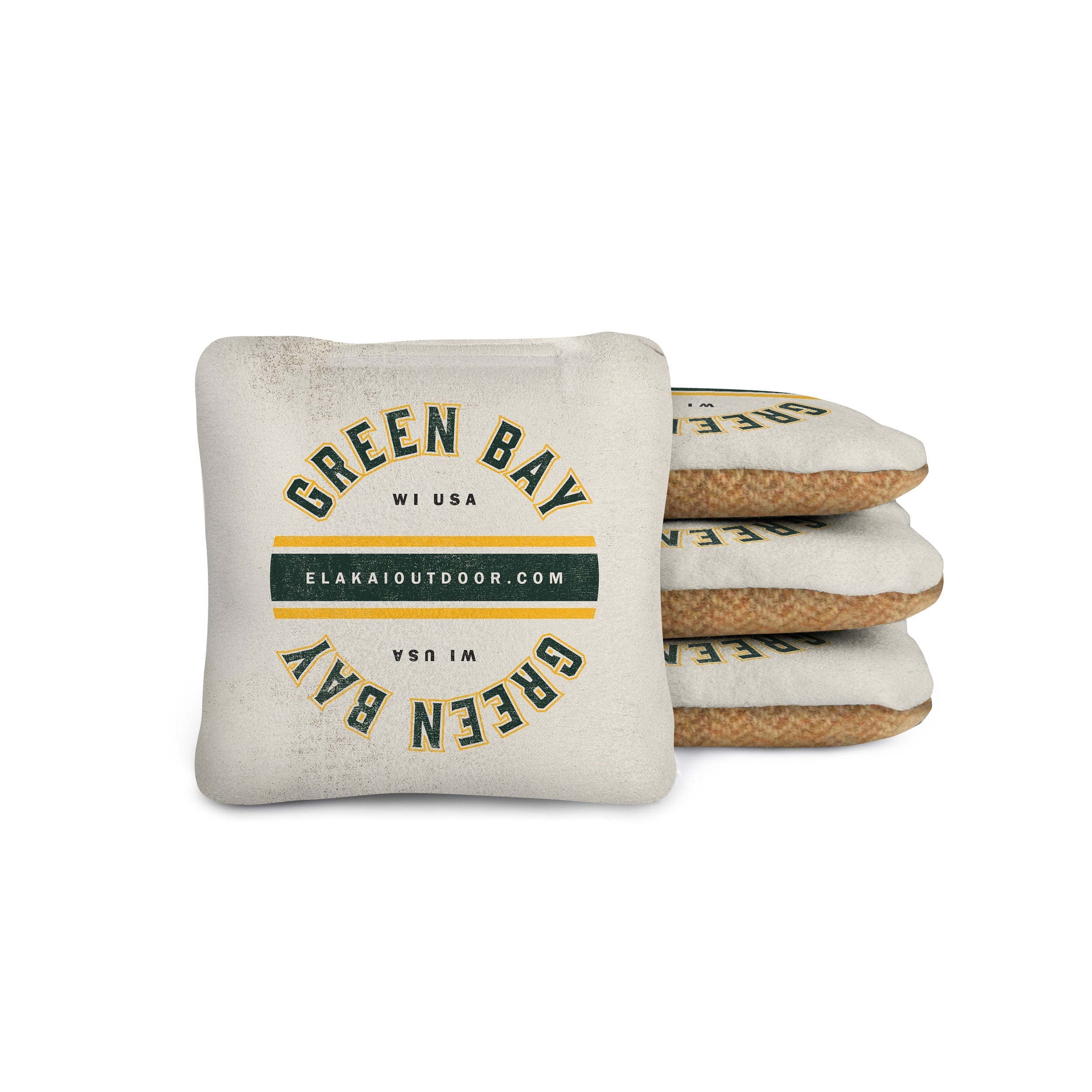 Set of four cornhole bags with 'Green Bay, WI USA' text on a white background
#color_green bay