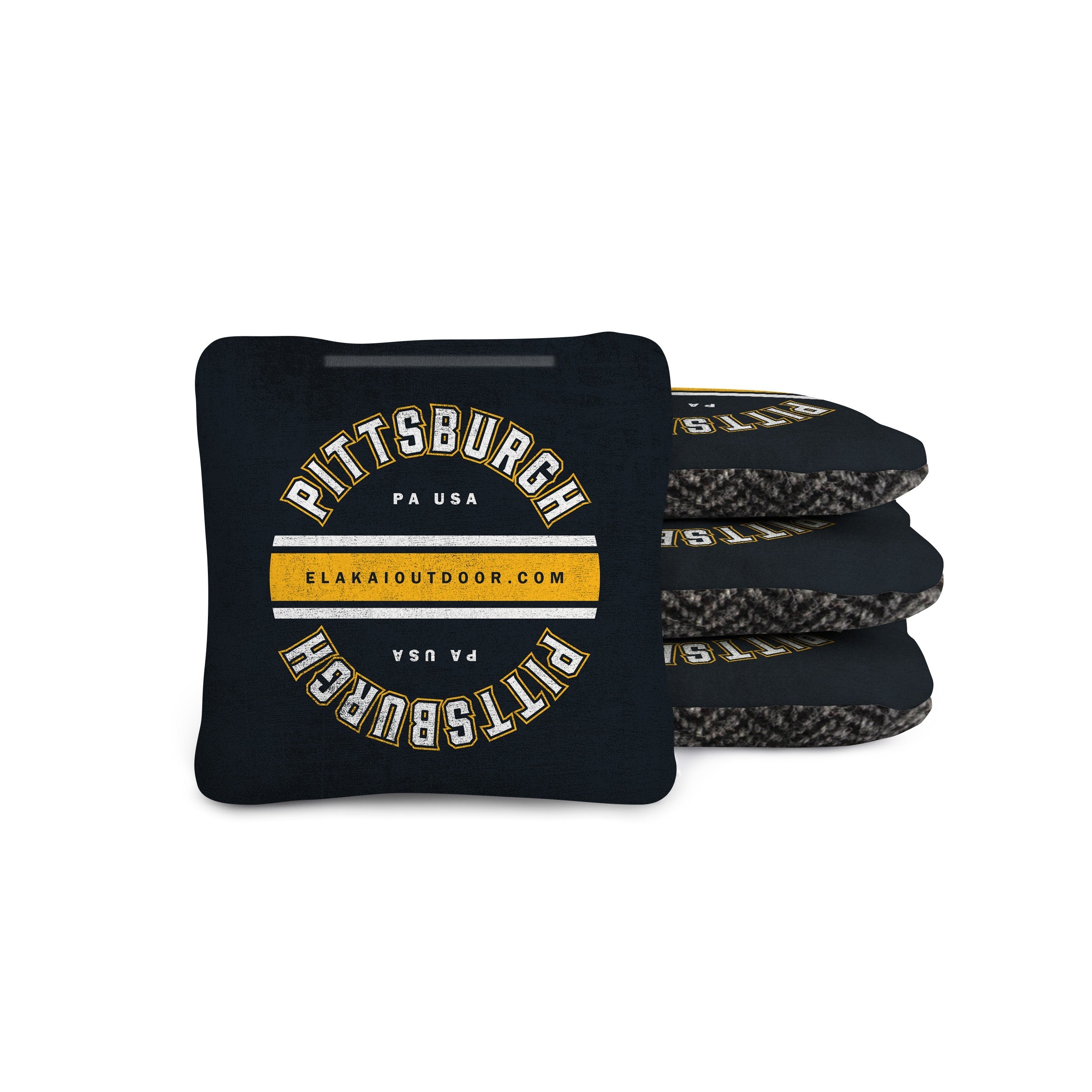 Black cornhole bags with 'Pittsburgh PA USA' text on a white background
#color_pittsburgh
