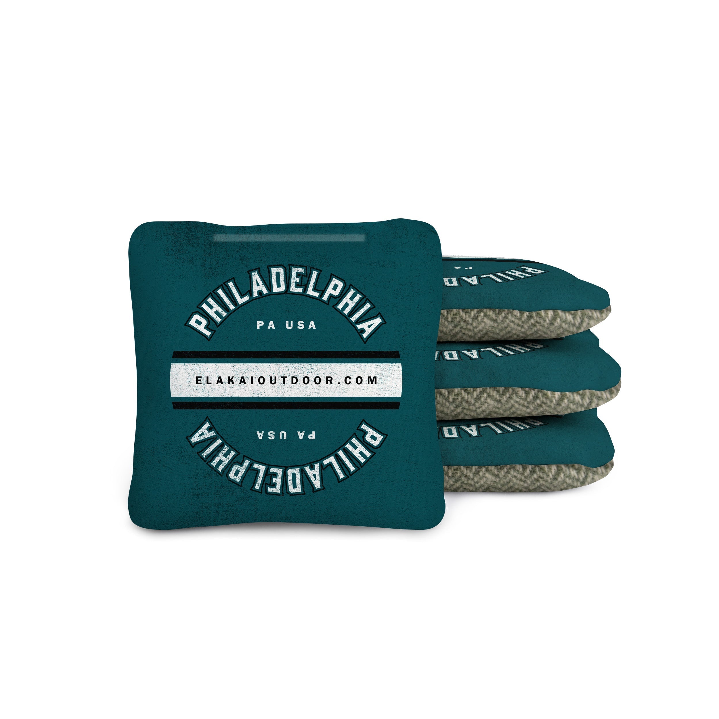 Teal cornhole bags with 'Philadelphia PA USA' text on a white background
#color_philadelphia
