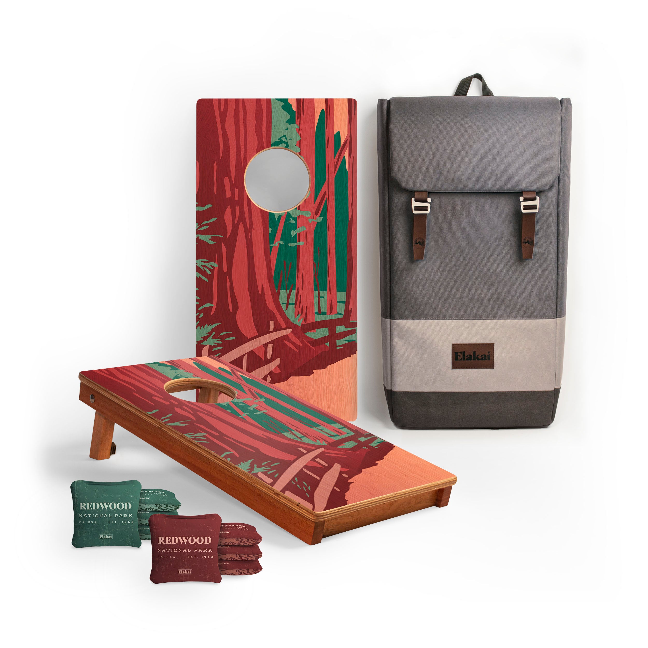 1ft x 2ft Redwood National Park Mahogany Pathfinder Cornhole Board Set