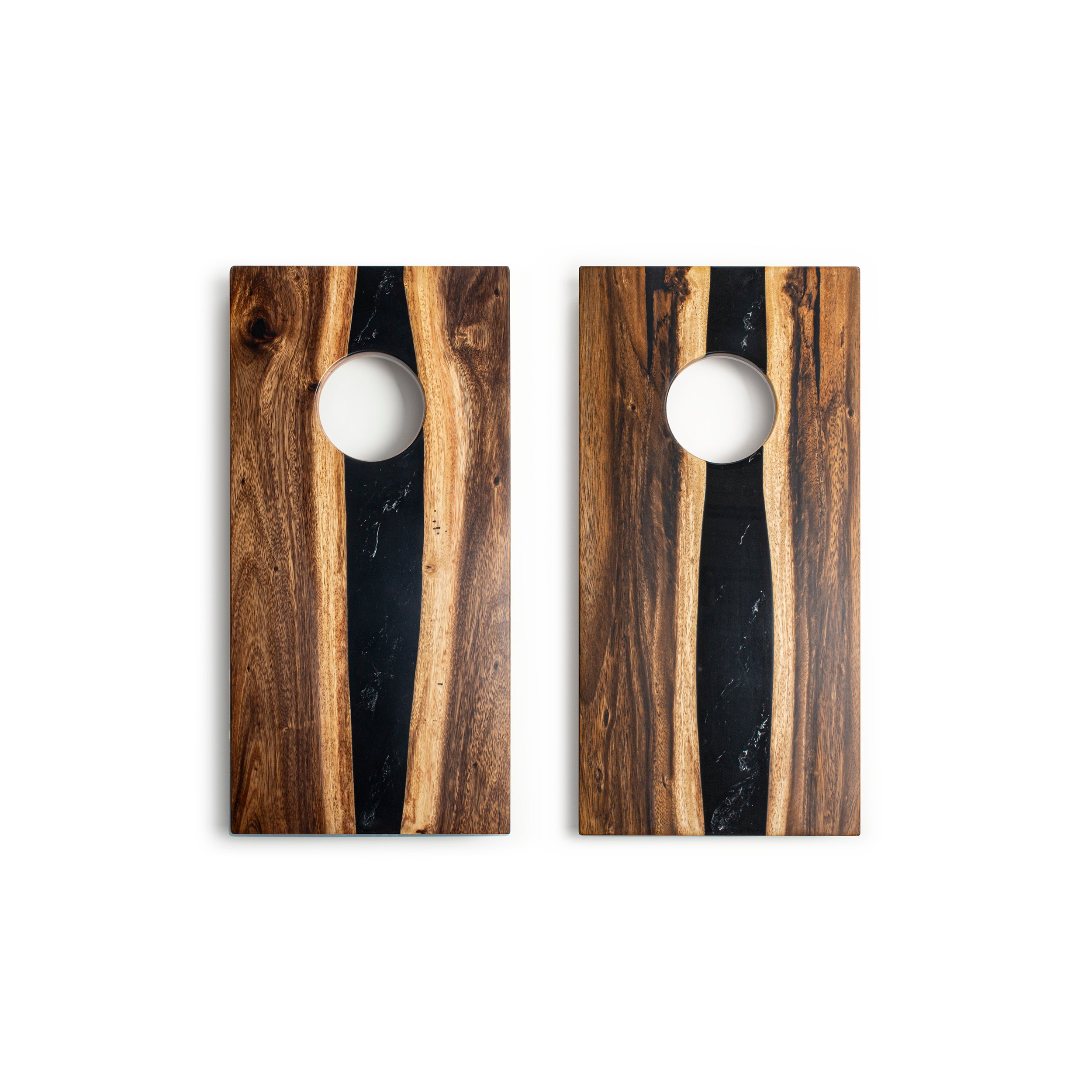 1ft x 2ft River Epoxy Resin with Live Edge Acacia Pathfinder ART Cornhole Board Sets