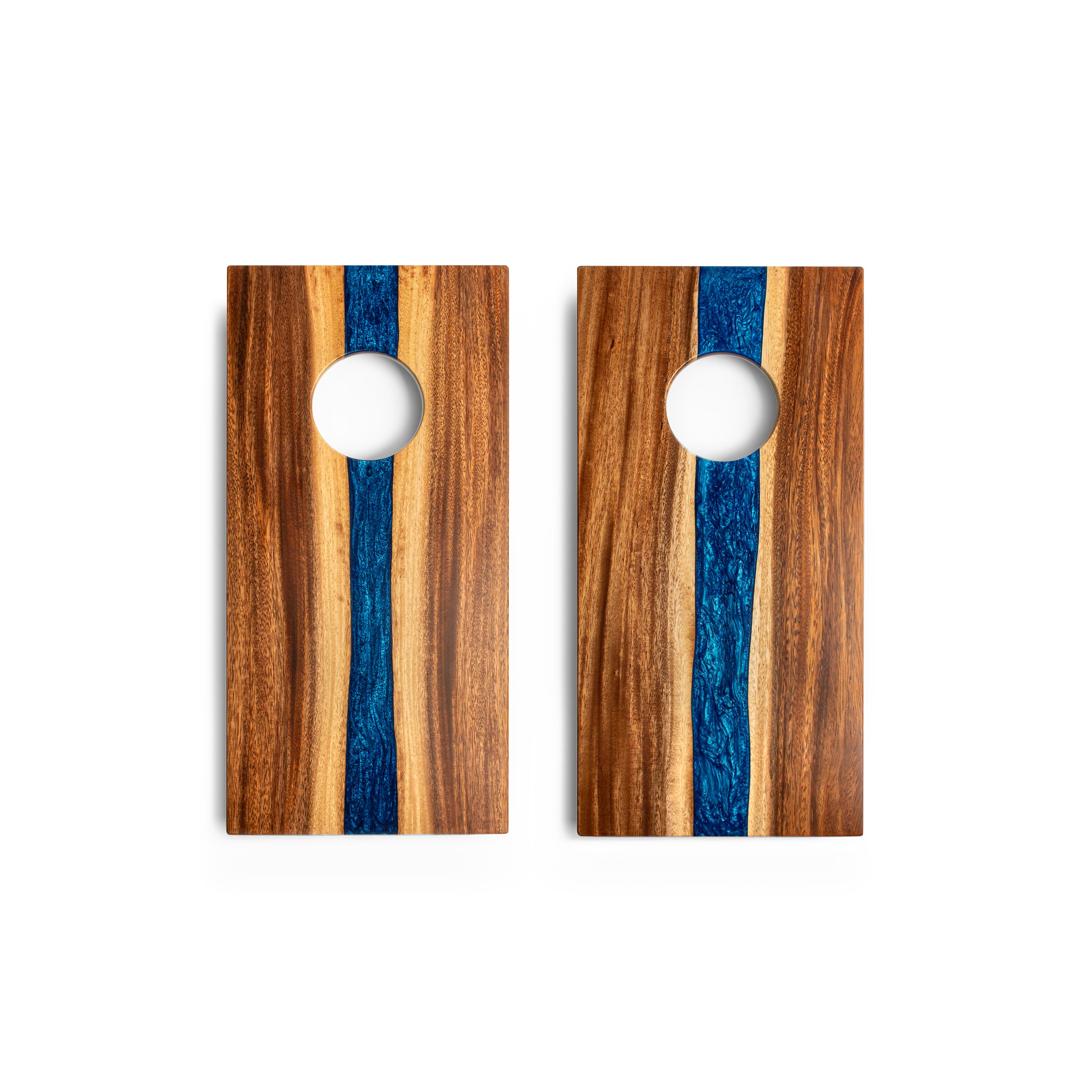 1ft x 2ft River Epoxy Resin with Live Edge Acacia Pathfinder ART Cornhole Board Sets