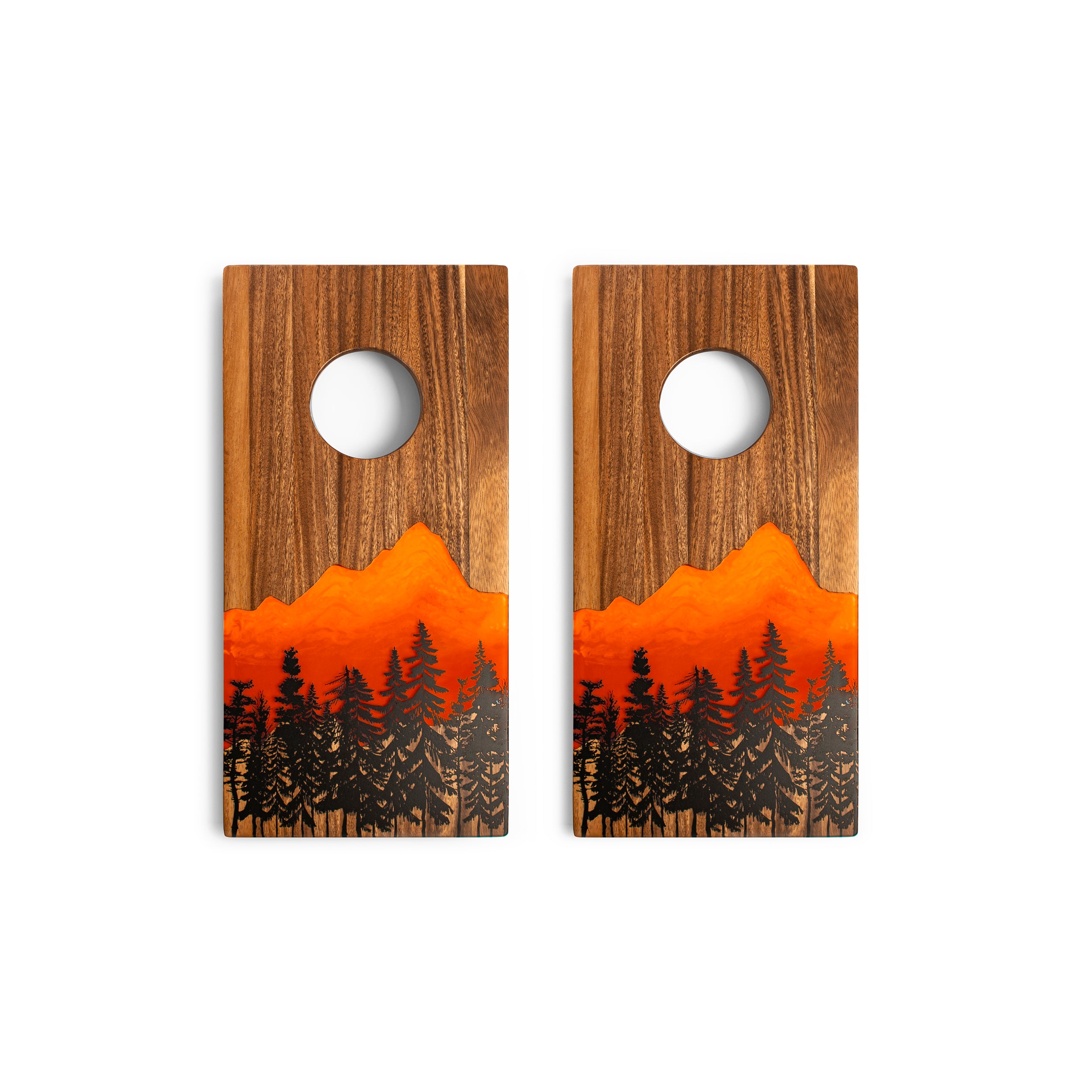 1ft x 2ft Orange Mountain Epoxy Resin Wood Compact Travel Cornhole Board Set