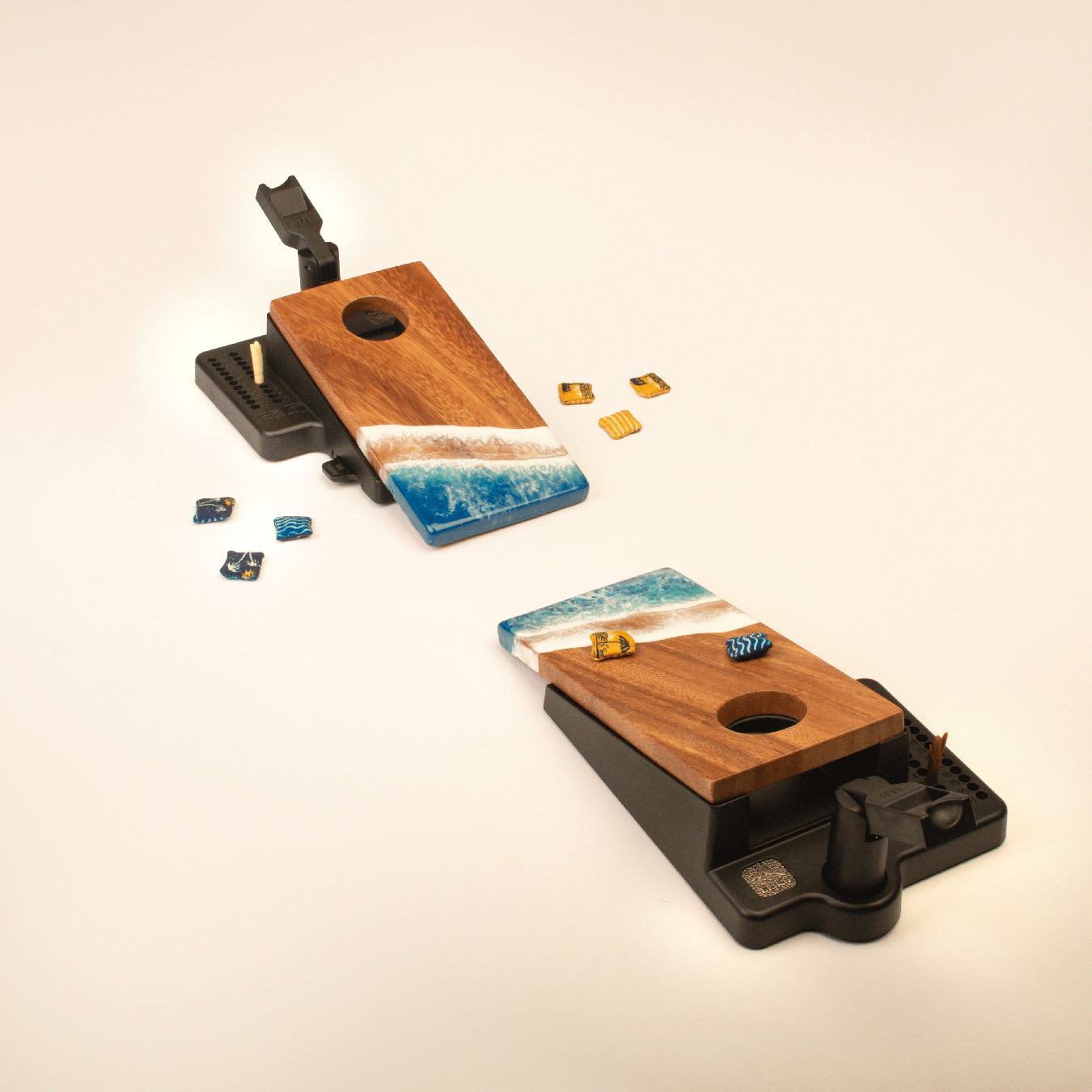 The Beach Epoxy Resin Mahogany Pathfinder ART Mini Tabletop Cornhole Game