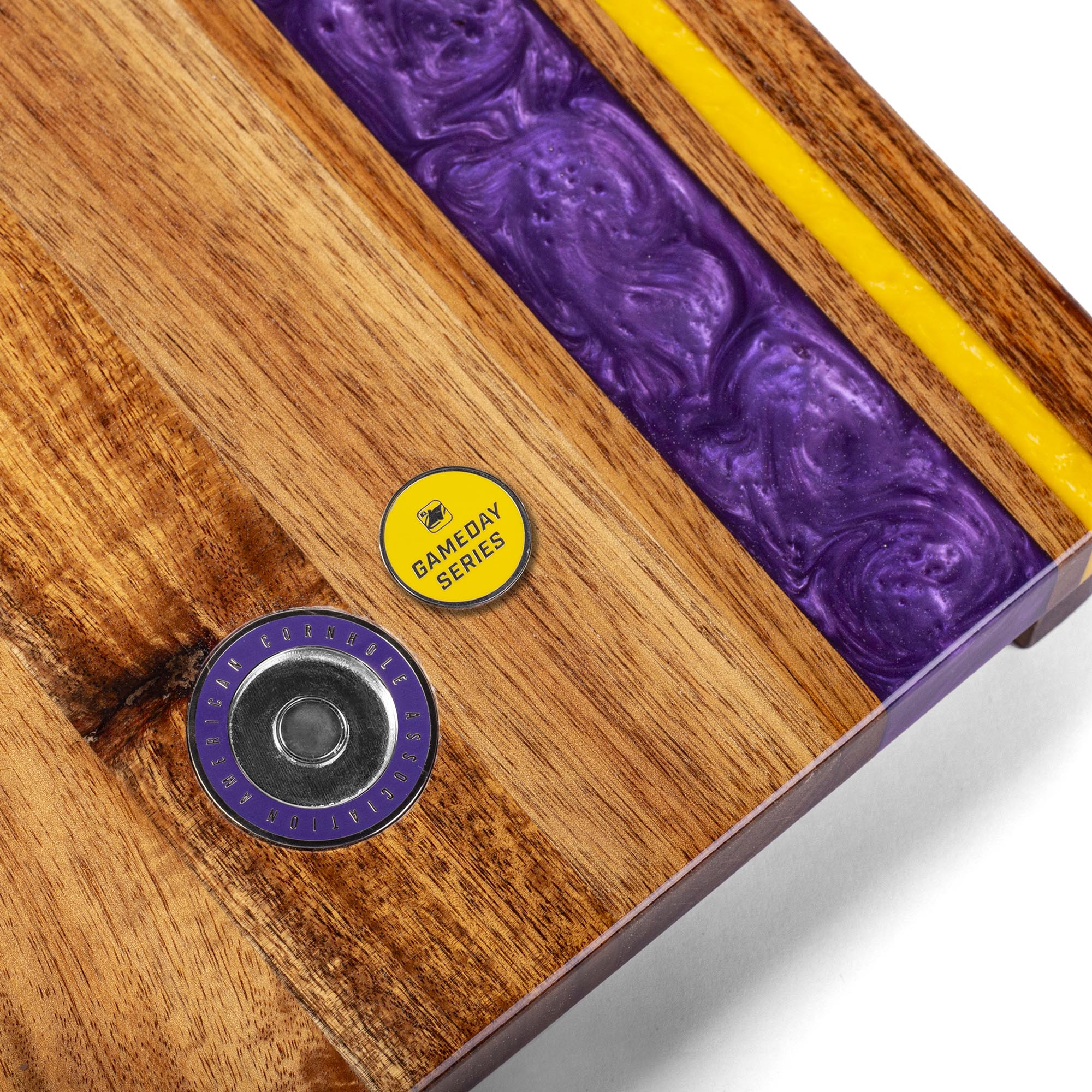 Wooden cornhole board with purple and yellow accents and a 'Gaming Series' badge.

#color_minnesota