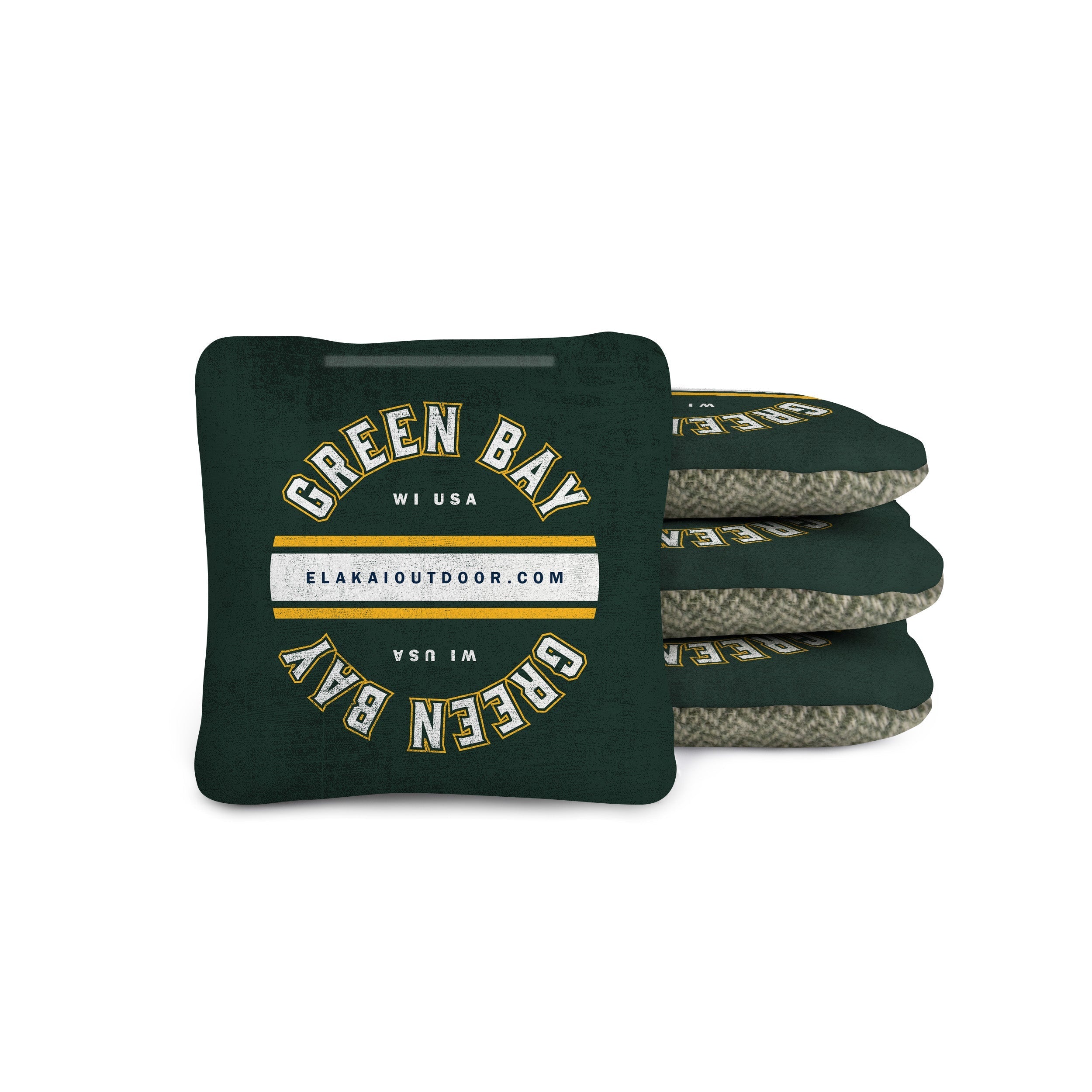 Green cornhole bags with 'Green Bay' text on a white background

#color_green bay