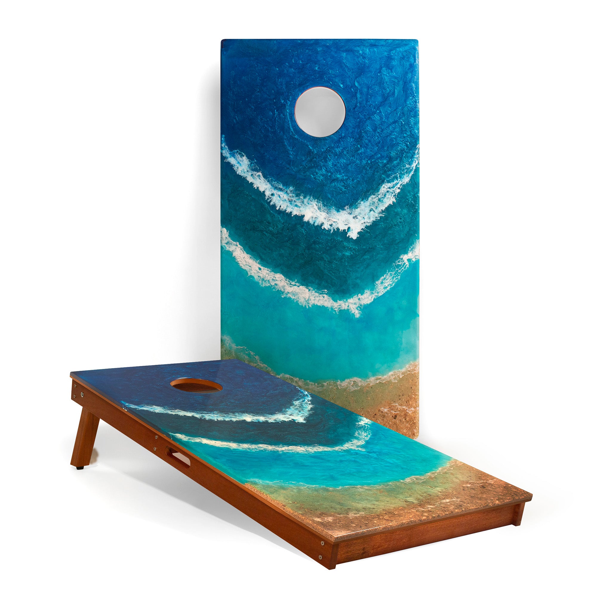 The Beach Epoxy Resin Mahogany Pathfinder ART Cornhole Boards