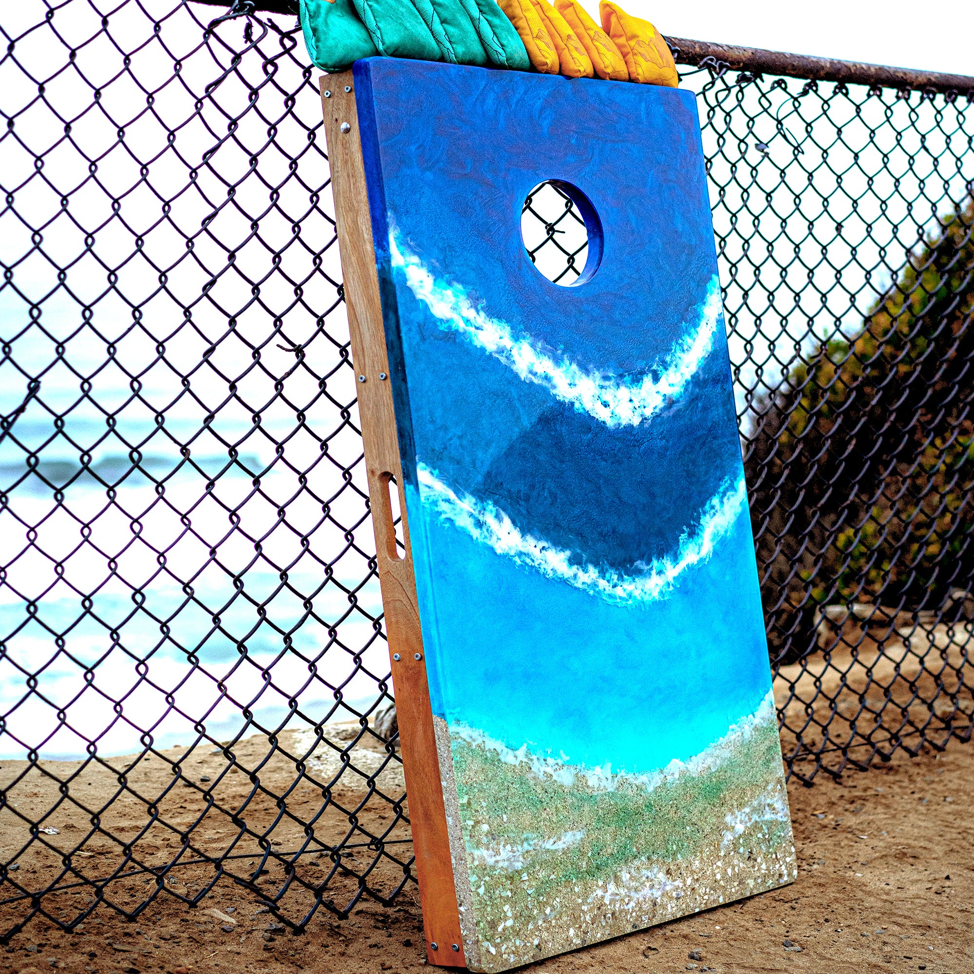 The Beach Epoxy Resin Mahogany Pathfinder ART Cornhole Boards