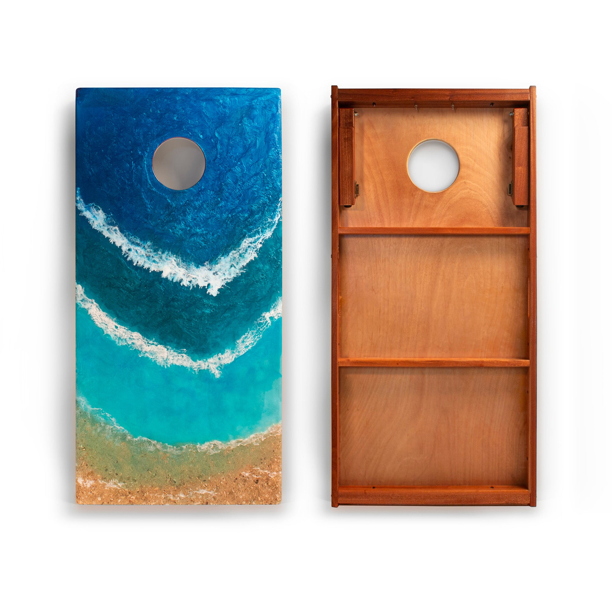 The Beach Epoxy Resin Mahogany Pathfinder ART Cornhole Boards