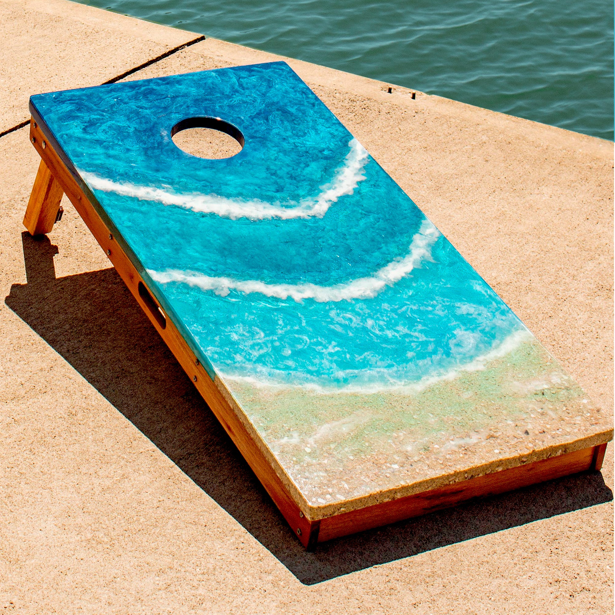 The Beach Epoxy Resin Mahogany Pathfinder ART Cornhole Boards