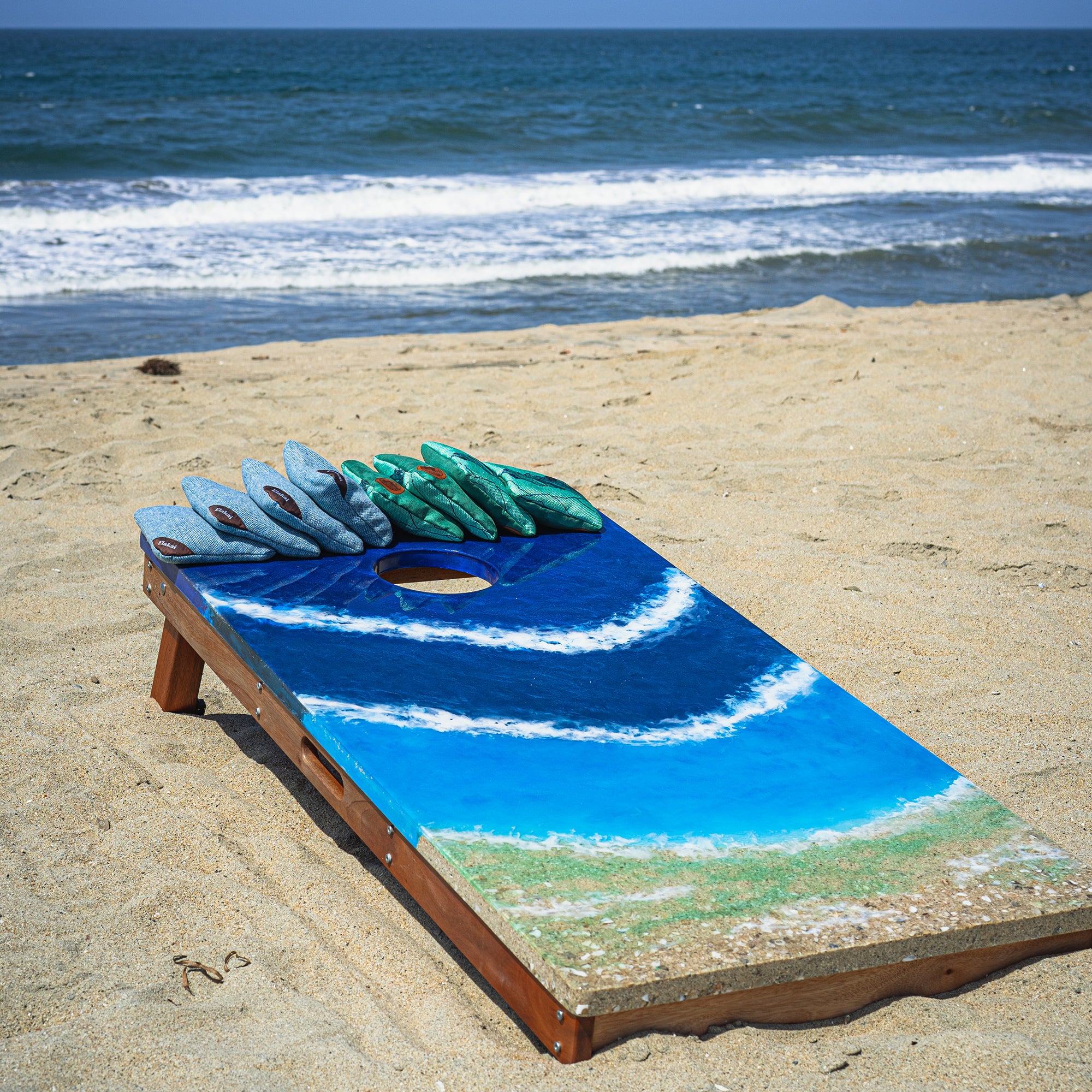 The Beach Epoxy Resin Mahogany Pathfinder ART Cornhole Boards