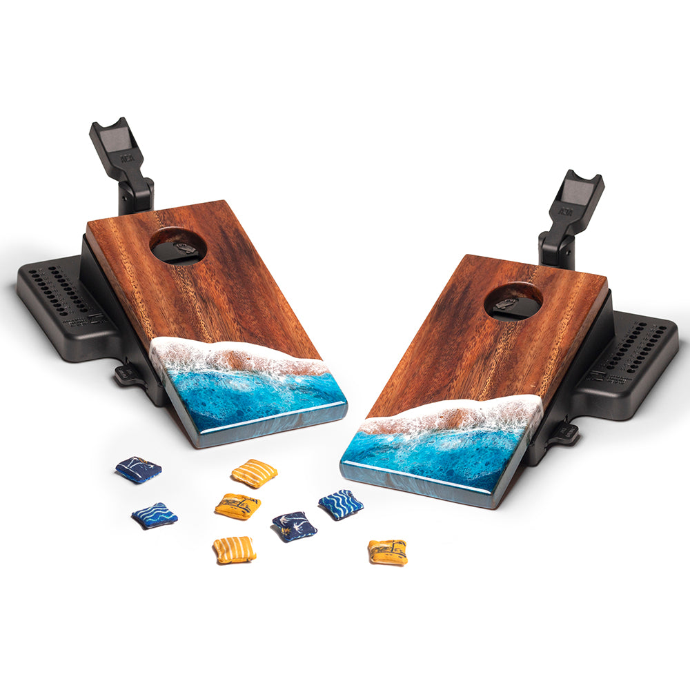 The Beach Epoxy Resin Mahogany Pathfinder ART Mini Tabletop Cornhole Game